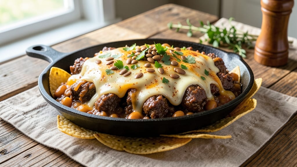 Beef and Bean Nachos Recipe: Crispy Tortilla Crowns With Smoky Cheese Rivers