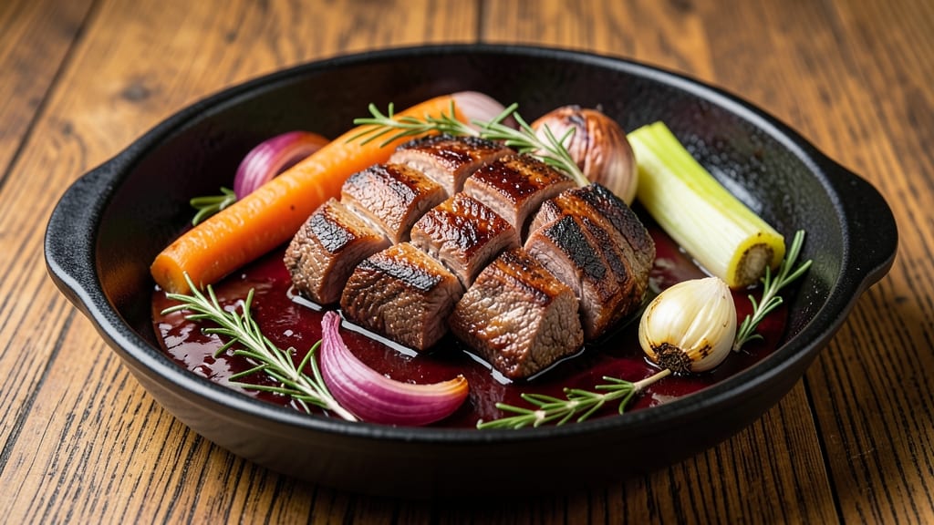 Beef Barolo Wine Stew Recipe: Deep Red Wine Braise With Tender Beef Bites