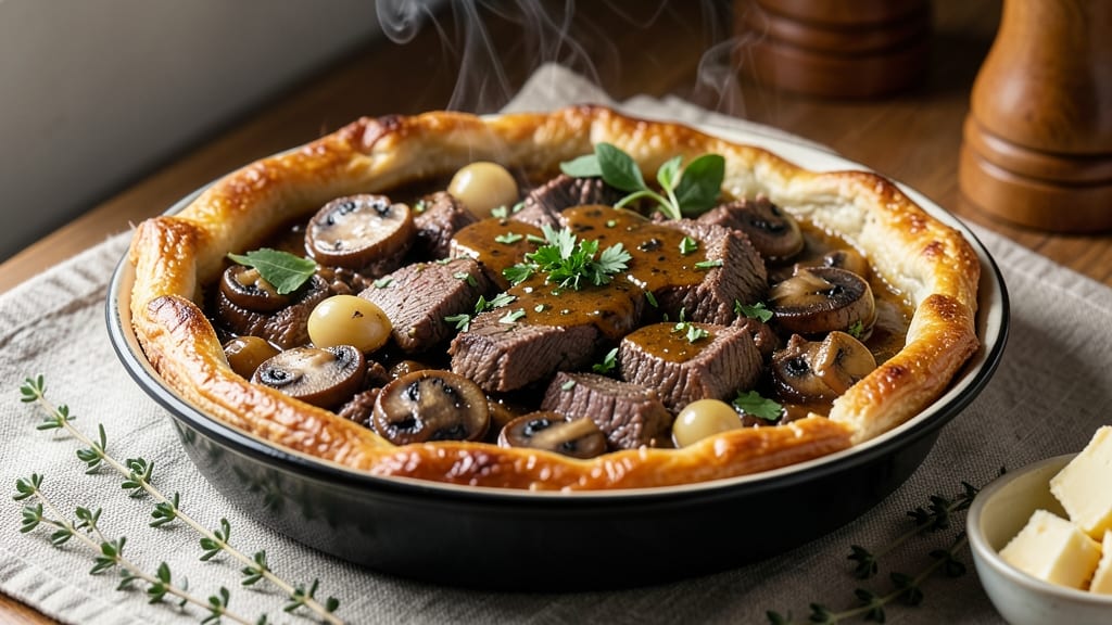 Beef and Mushroom Pie Recipe UK: Flaky Pastry Crust With Rich Meat Filling