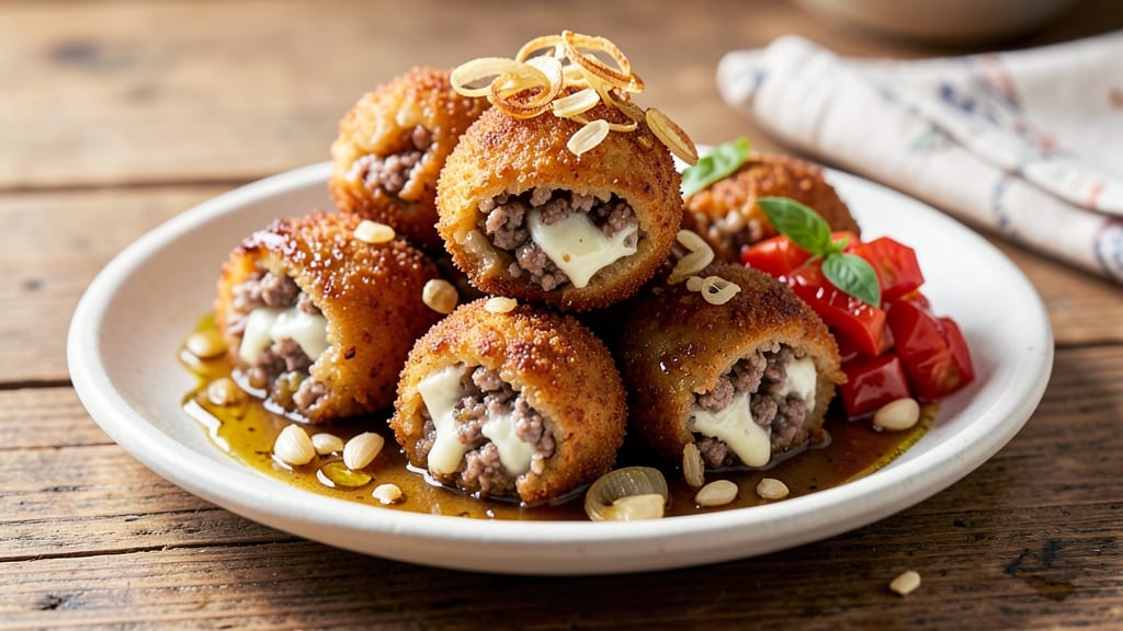 Beef Arancini Balls Recipe: Crispy Rice Crowns Stuffed With Melty Mozzarella