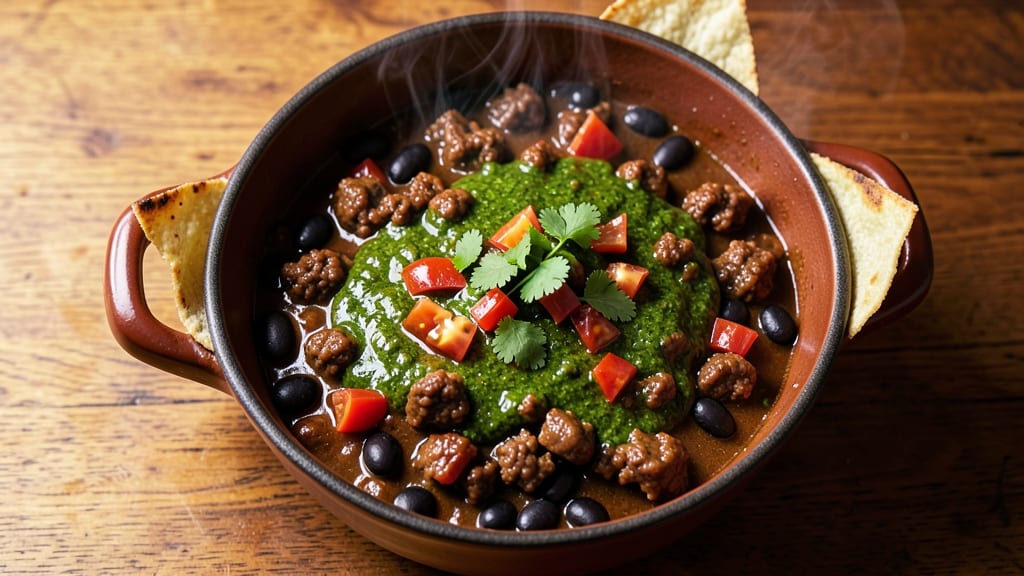 Beef and Bean Chili Verde Recipe: Smoky Tomato-Topped Comfort in One Pot