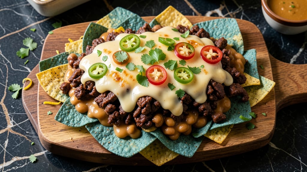 Beef Bean Cheese Nachos Recipe: Crispy Tortilla Towers Loaded With Melty Cheese Rivers