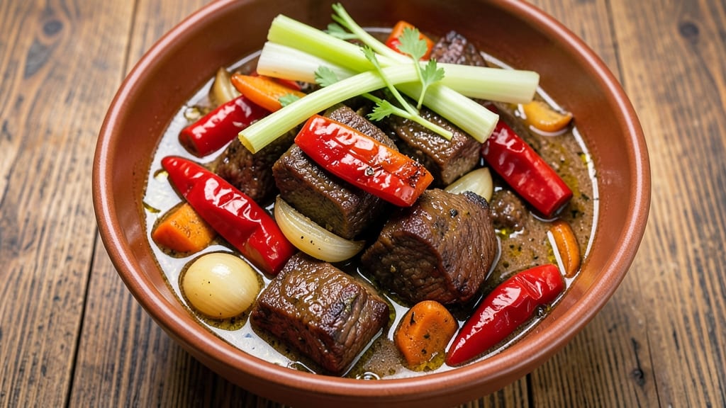 Beef and Pepper Stew Recipe: Deep-Red Wine Braise With Caramelized Roots