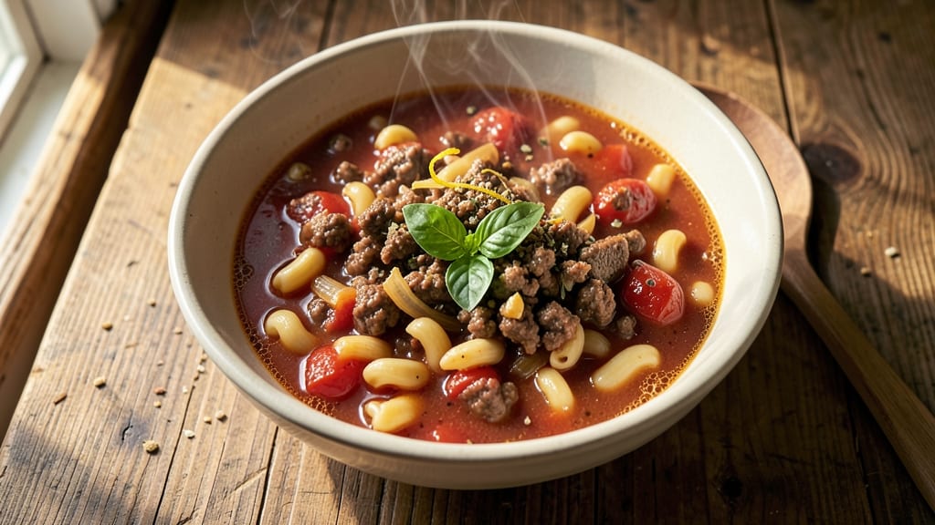 Beef and Tomato Macaroni Soup Recipe: One-Pot Cozy Simmer With Al Dente Noodles