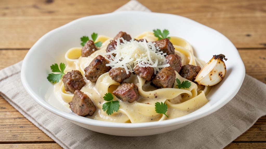 Alfredo Sauce Ground Beef Pasta Recipe: One-Pot Creamy Comfort with Caramelized Beef Bites