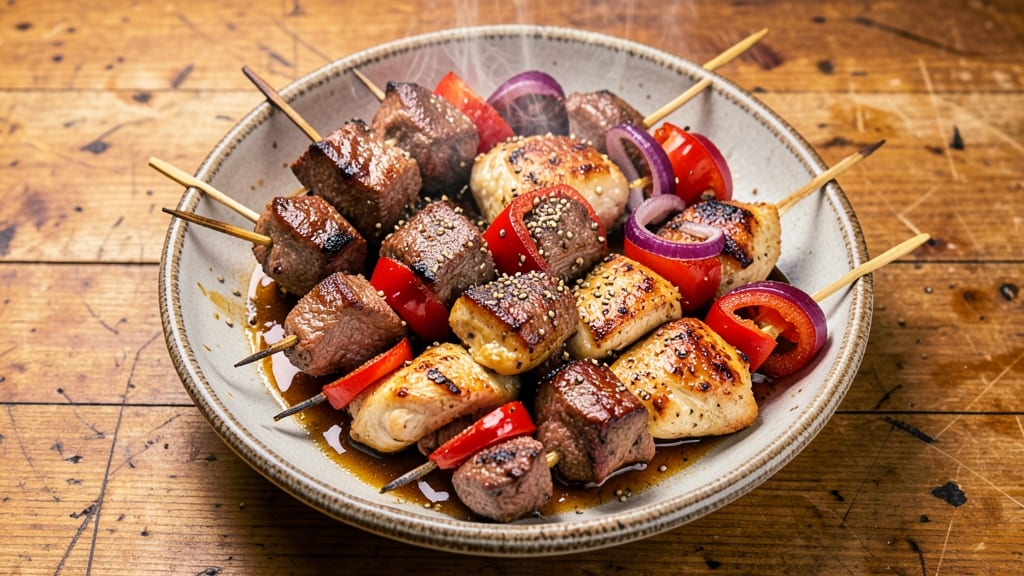 Beef and Chicken Shish Kabobs Recipe: Char-Grilled Skewers With Juicy Meat and Smoky Cumin Heat