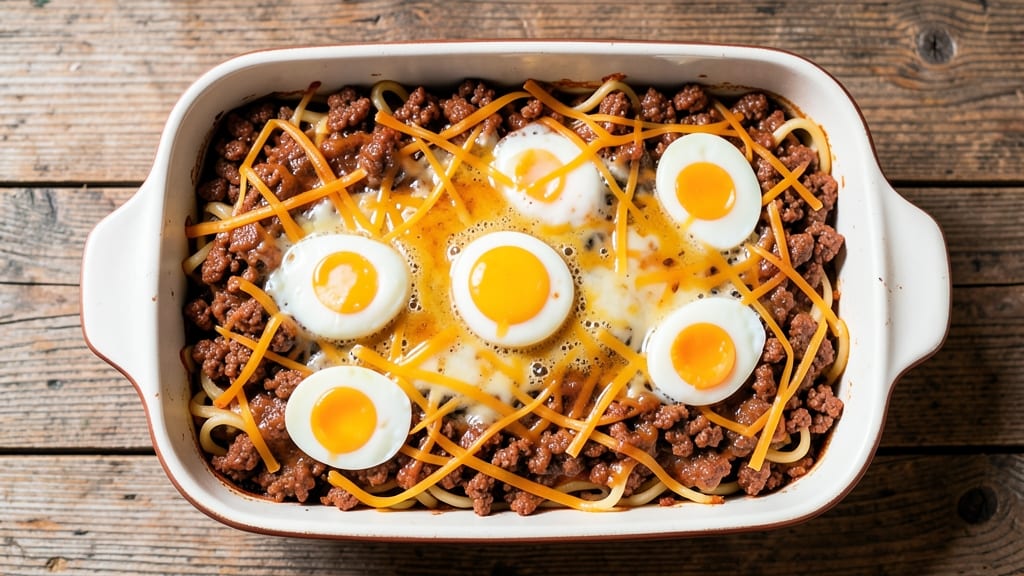 Beef and Egg Noodle Casserole Recipe: Crispy Top, Melty Cheese Rivers