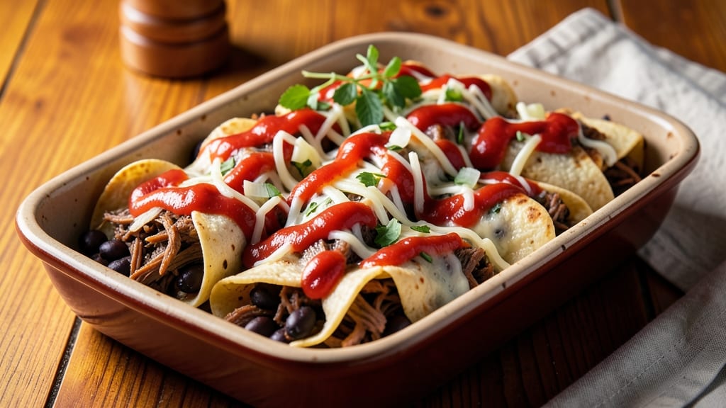 Beef and Black Bean Enchiladas Recipe: Smoky Tortilla Crowns Over Cheesy Layers