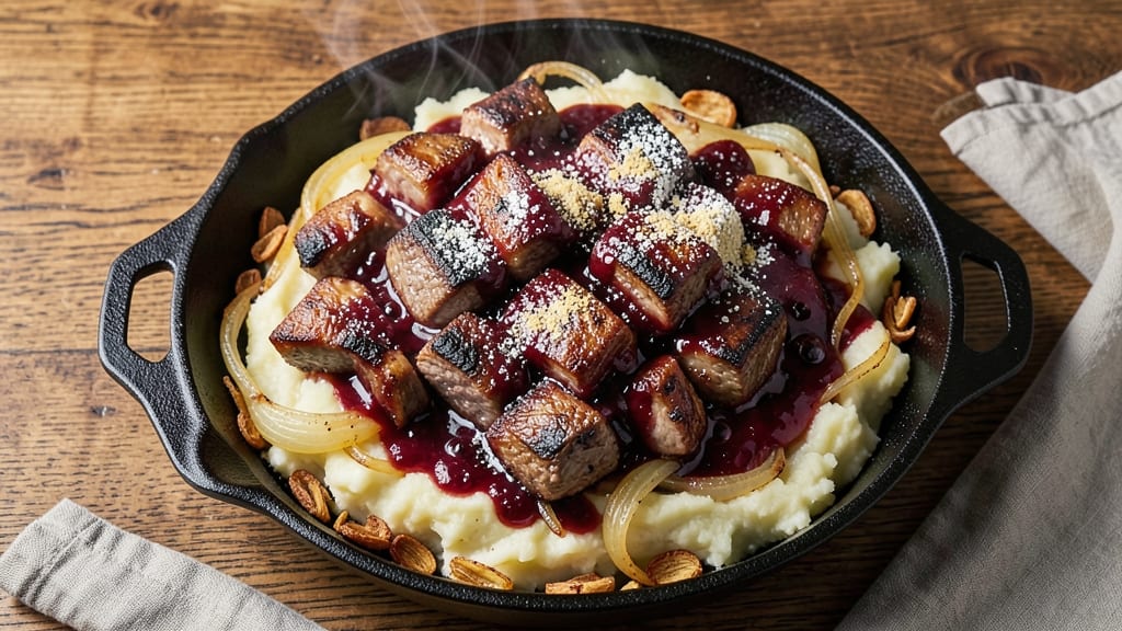 Baked Beef Casserole Recipe: Cheesy Potato Topped Tenderness in One Pan