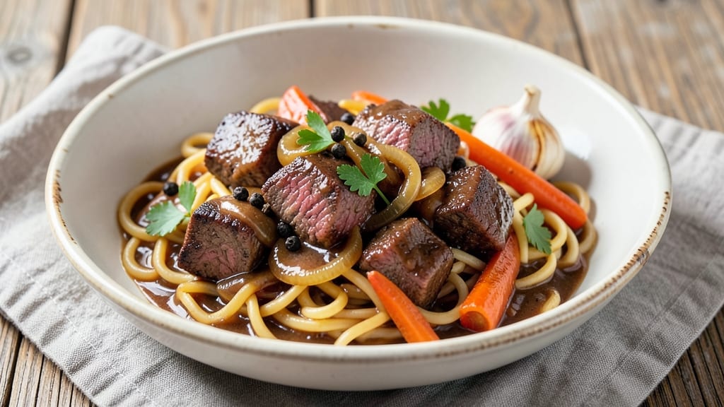 Beef and Noodles with Brown Gravy Recipe: Deep-Roasted Beef and Rich Umami Sauce