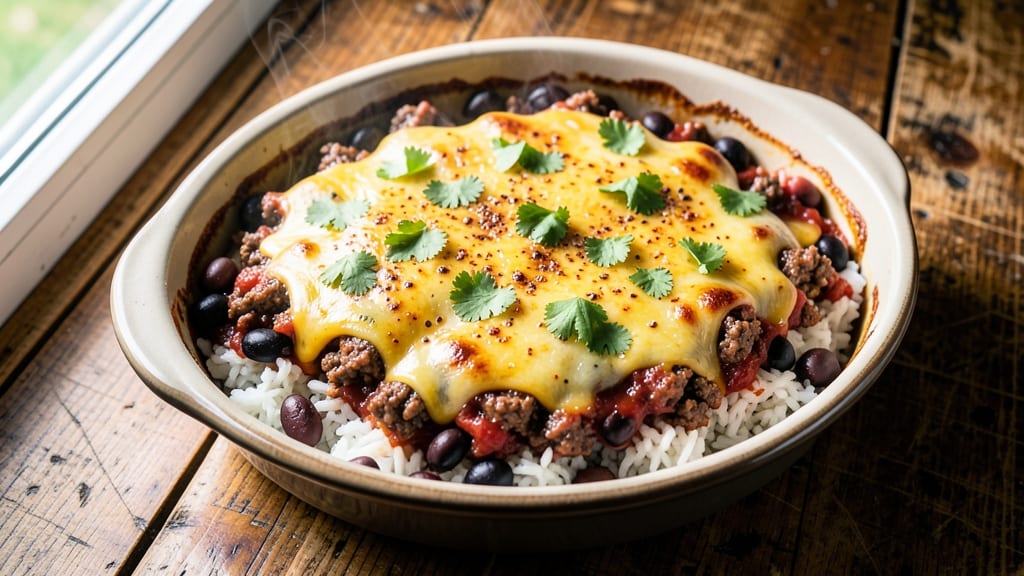 Beef and Bean Burrito Casserole Recipe: Layered One-Pot Fiesta With Crunchy Top