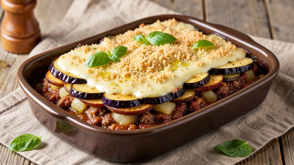 Beef and Potato Moussaka Recipe: Layers of Spiced Eggplant and Herbed Beef