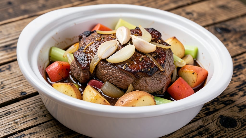 Beef and Veggie Slow Cooker Recipe: Hands-Off Heartiness With Caramelized Onions