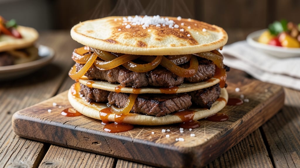 Beef and Onion Sandwich Recipe: Crispy Tortilla Layers with Smoky Caramelized Fillings