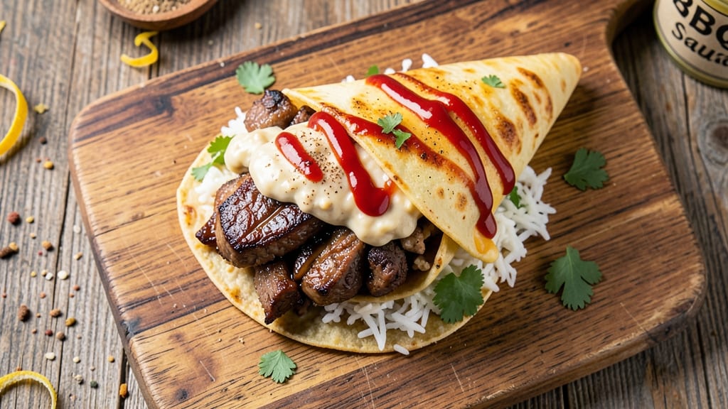 BBQ Beef Burritos Recipe: Crispy Tortilla Crowns With Spiced Cheese Rivers