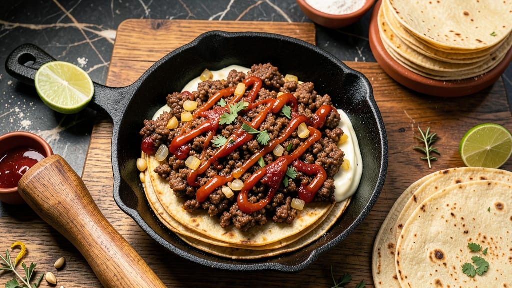 Authentic Mexican Ground Beef Taco Recipe from Scratch: Crispy Tortillas Stacked With Smoky Chipotle Cheese Rivers