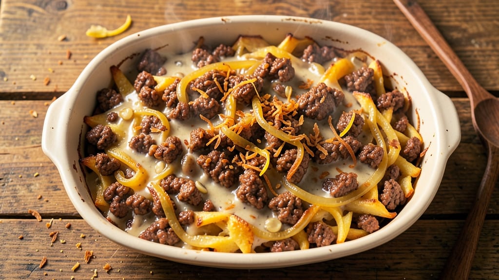 Beef and Hash Brown Casserole Recipe: Crispy Top, Melty Cheese Rivers