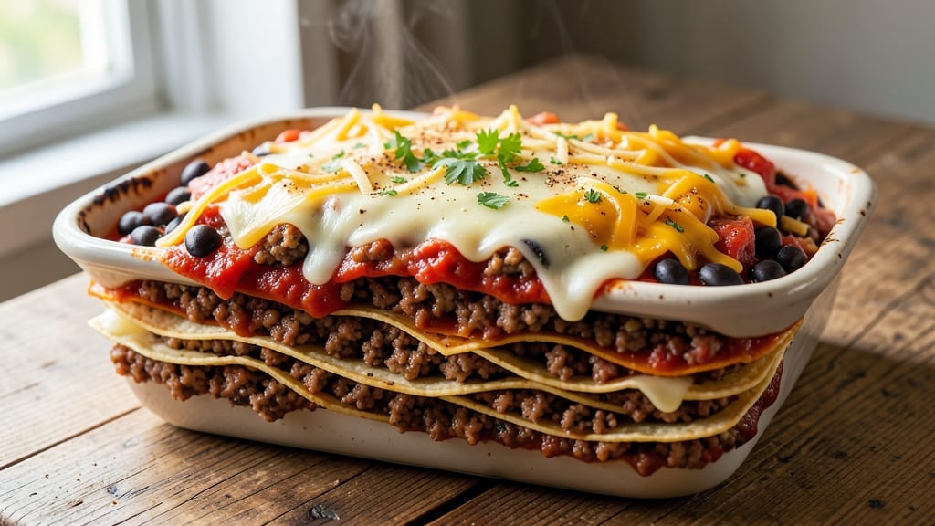 7 Layer Casserole With Ground Beef Recipe: Cheesy Tortilla Tower of Flavor