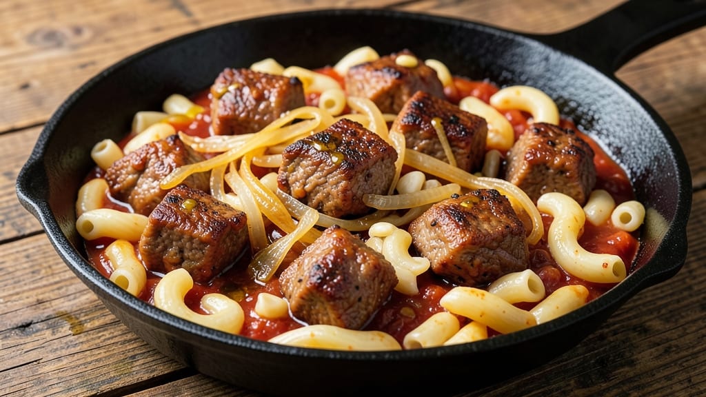 Beef and Macaroni Skillet Recipe: One-Pan Cheesy Crisp-Top Magic