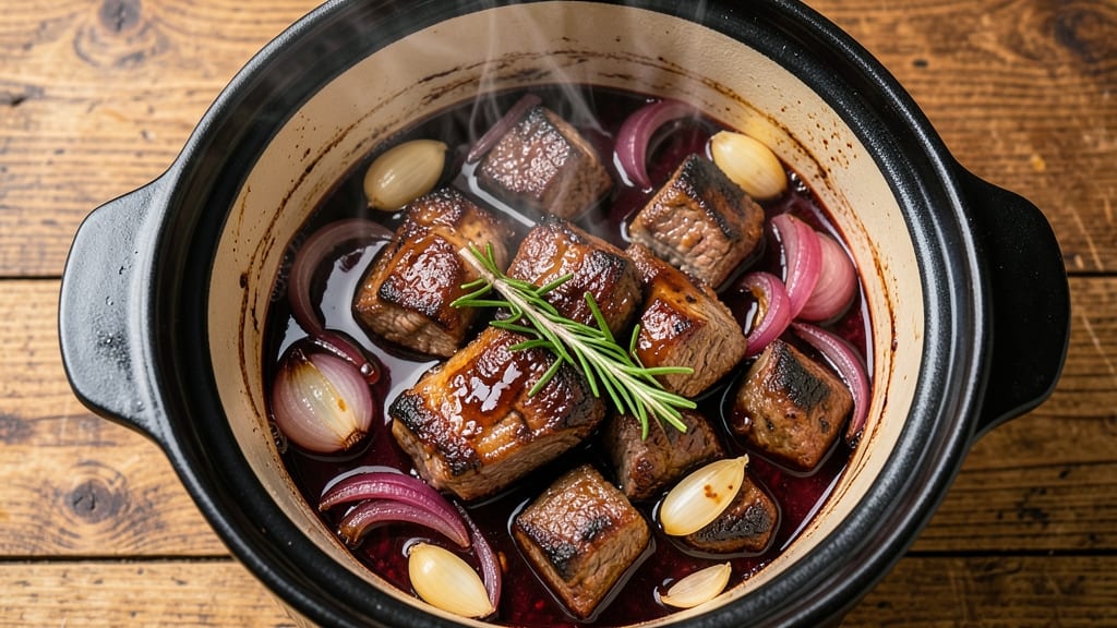 Balsamic Beef Stew Slow Cooker Recipe: Deep-Red Wine Braise With Caramelized Onions