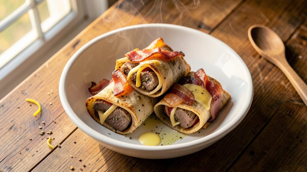 Beef and Bacon Roll-Ups Recipe: Crispy Tortilla Wraps With Smoky Cheddar Rivers