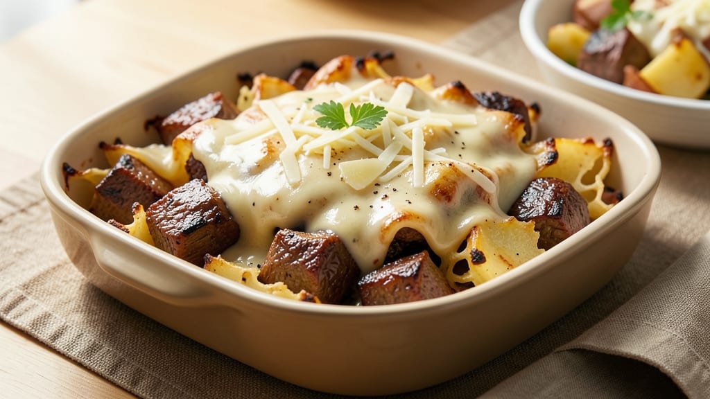 Beef and Potato Au Gratin Recipe: Crispy Top and Melty Cheese Layers