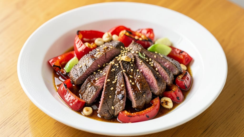 Beef and Red Pepper Recipe: Wok-Seared Umami Crunch With Silky Peppers