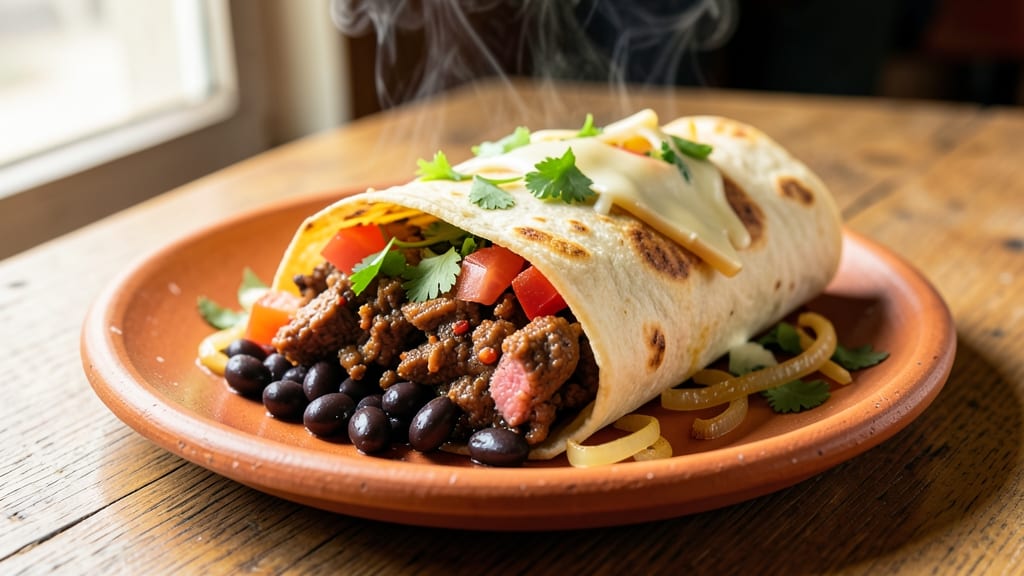 Beef and Black Bean Burrito Recipe: Crispy Tortilla Crowns With Spiced Cheese Rivers