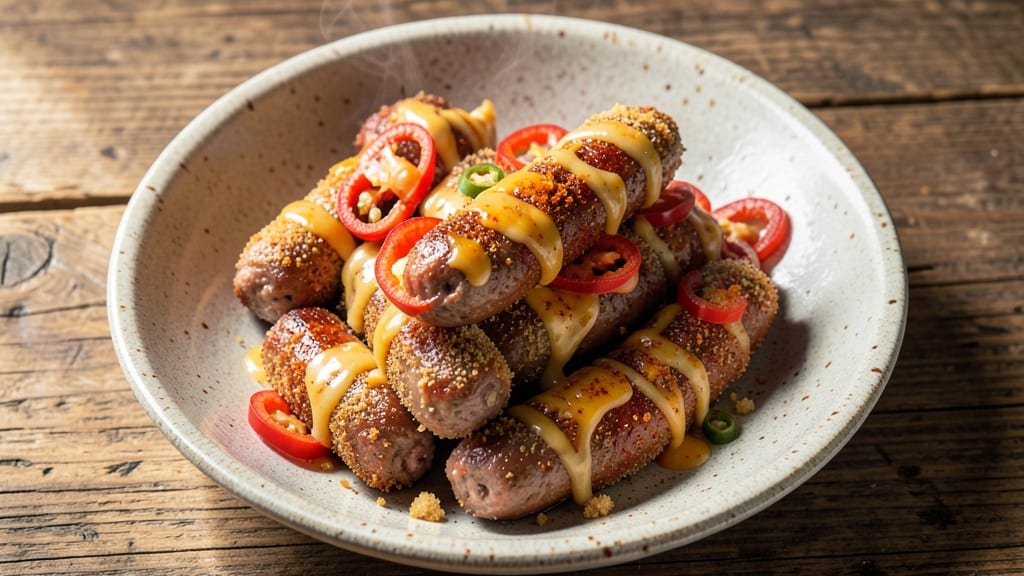 Beef and Cheese Sausage Recipe: Crispy Tortilla Crowns Over Smoky Cheddar Rivers