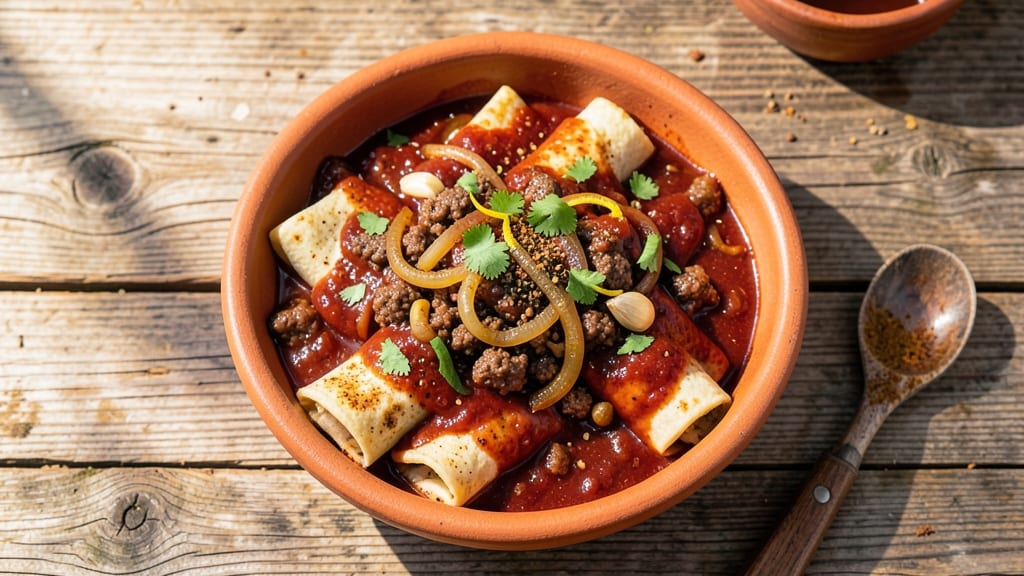 Authentic Beef Enchiladas Recipe With Red Sauce: Smoky Tortilla Crowns Drowned in Bold Tomato Heat