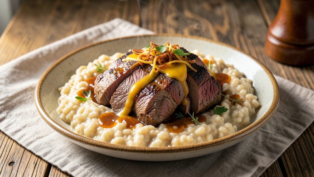 Beef and Grits Recipe: Smoky Cumin and Cheese Rivers Over Creamy Polenta