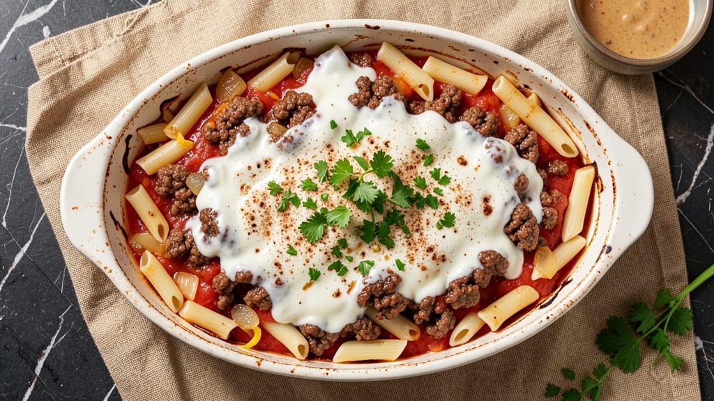 Beef and Pasta Casserole Recipe: Cheesy Layered Bake With Caramelized Onions
