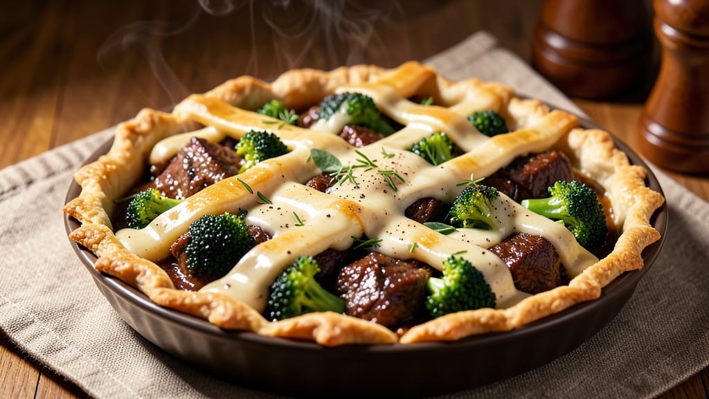 Beef and Broccoli Pie Recipe: Buttery Crust Over Savory Meat and Veggie Layers